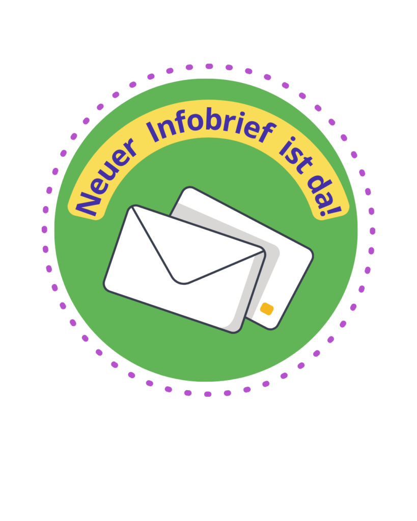 Ein Sticker mit 2 Briefumschläge, darüber steht "Neuer Infobrief ist da!" 